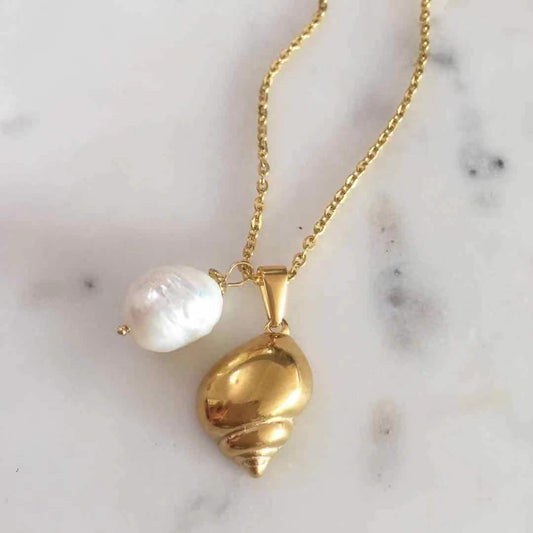 Seashell + Baroque Pearl Necklace