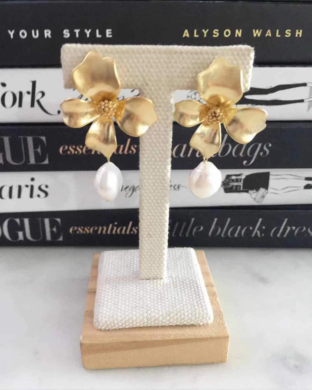 Carmeigh Gold Floral with Pearl Earrings