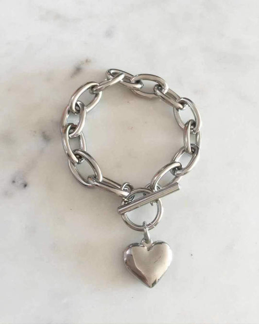 Puff Heart Toggle lock chain bracelet in silver