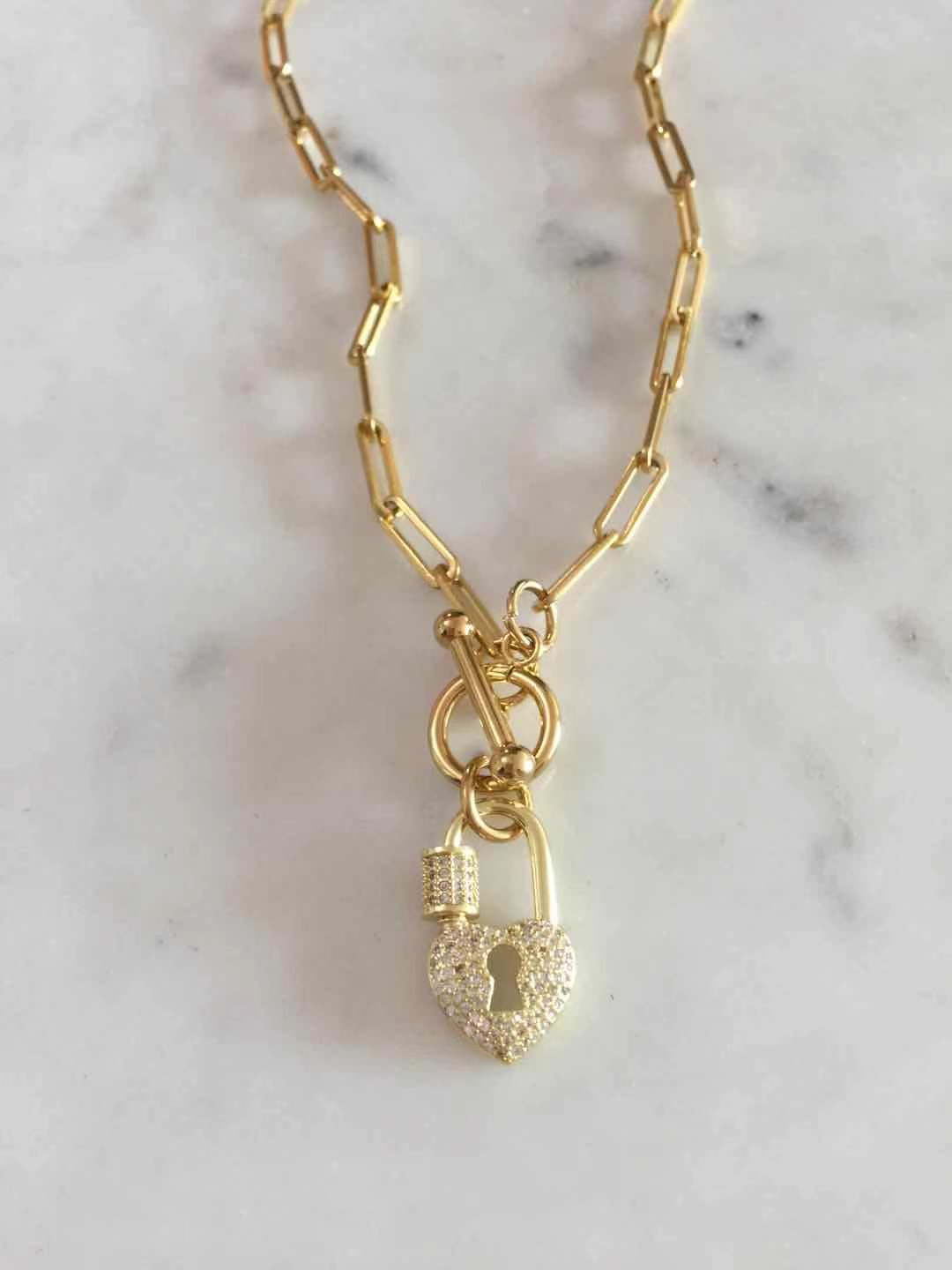 Heart Padlock toggle lock necklace
