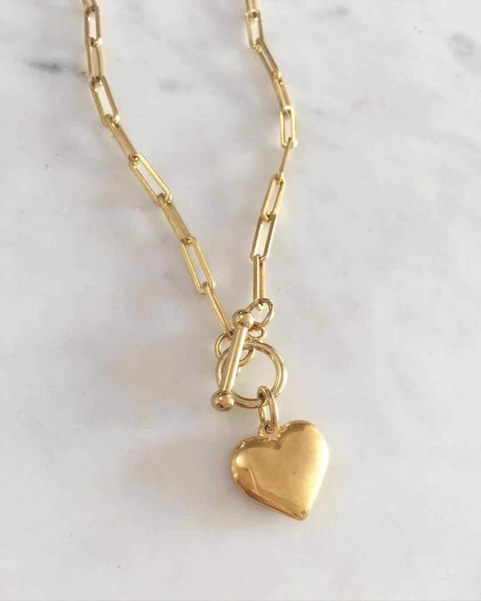 Medium Puff Heart Toggle lock necklace