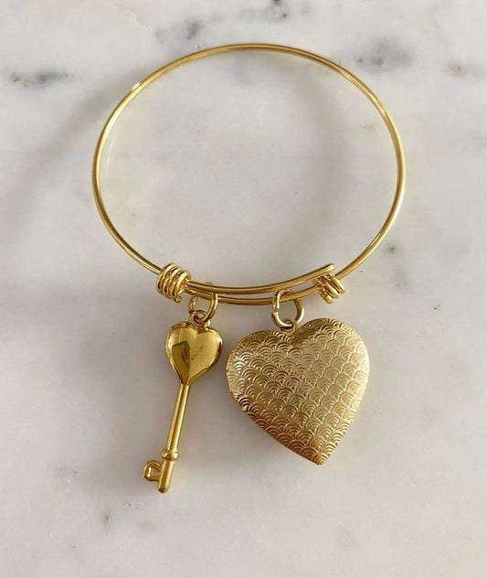Heart Locket and Heart Shaped Key Bangle