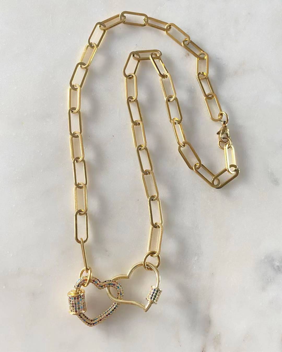 Martha And Simone Double Heart Lock Chain Link Necklace