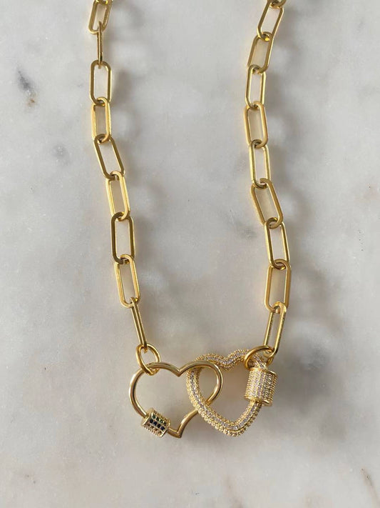 Sydney and Ember Double Heart Lock Chain Link Necklace
