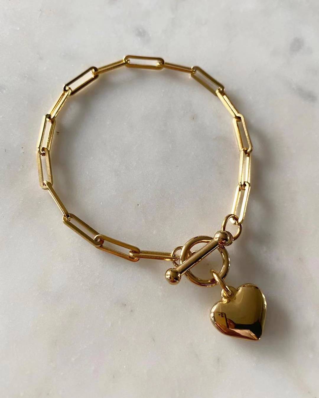 Puff  Heart Paperclip Chain Bracelet
