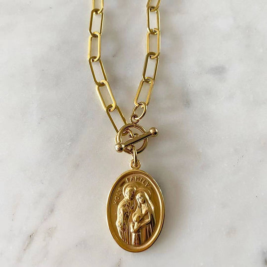 Embossed Holy Family Chain link Necklace