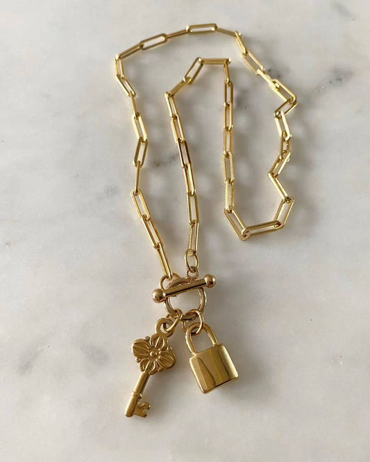 Small Lock and Key Chain Necklace