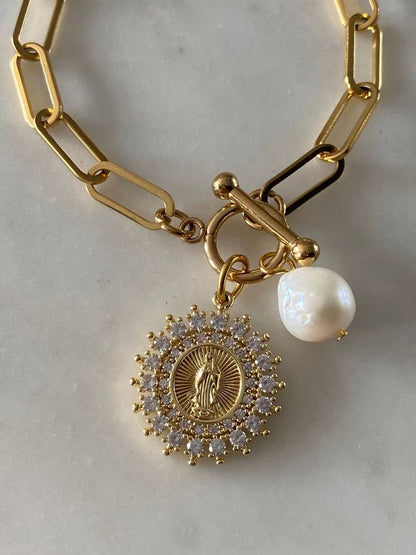 Our Lady of Guadalupe With Diamonds Toggle Lock Bracelet