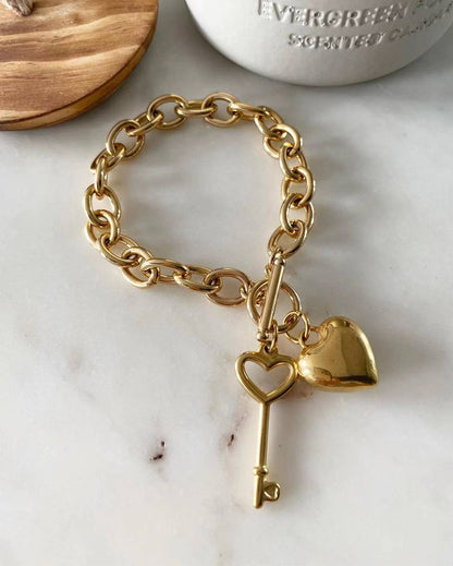 Forever Heart and Key Chain Bracelet
