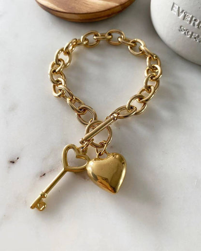 Forever Heart and Key Chain Bracelet