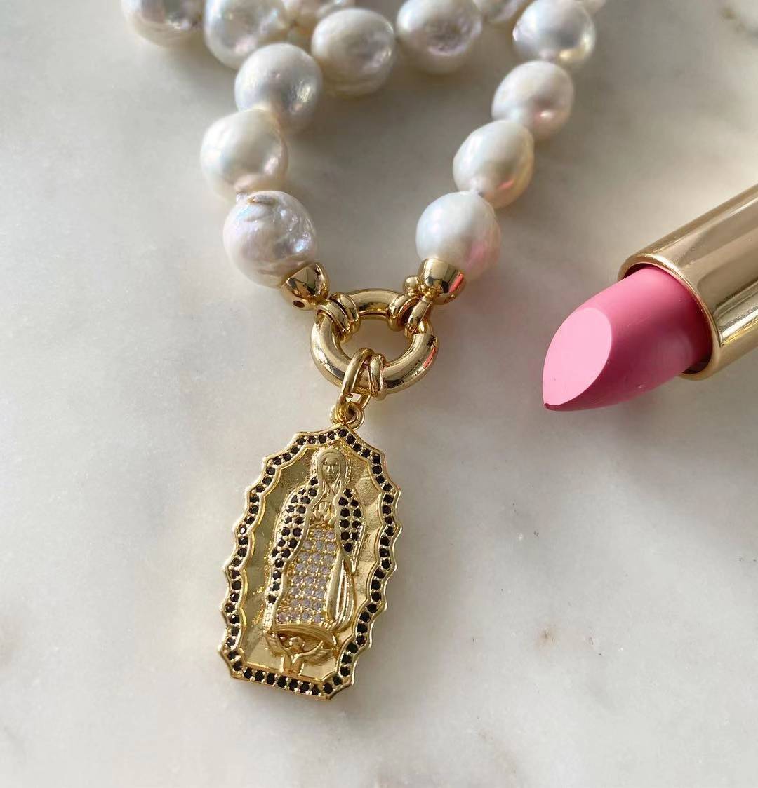 Image of Our Lady of Guadalupe Baroque Pearl Necklace