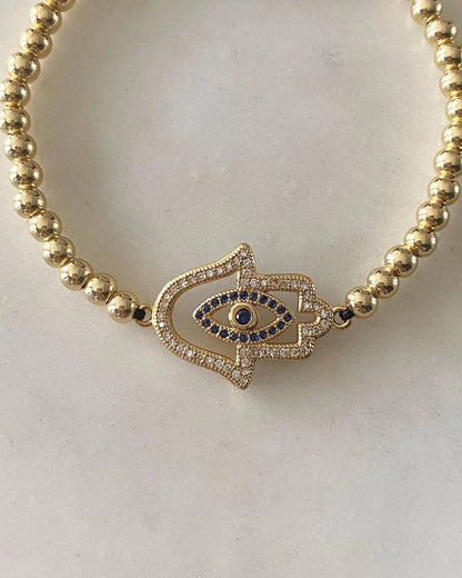 Harper Gold Bead Diamonds with Sapphire Hamsa Charm
