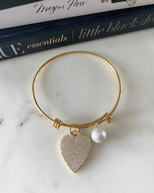 Amore Heart Bangle with Freshwater pearl