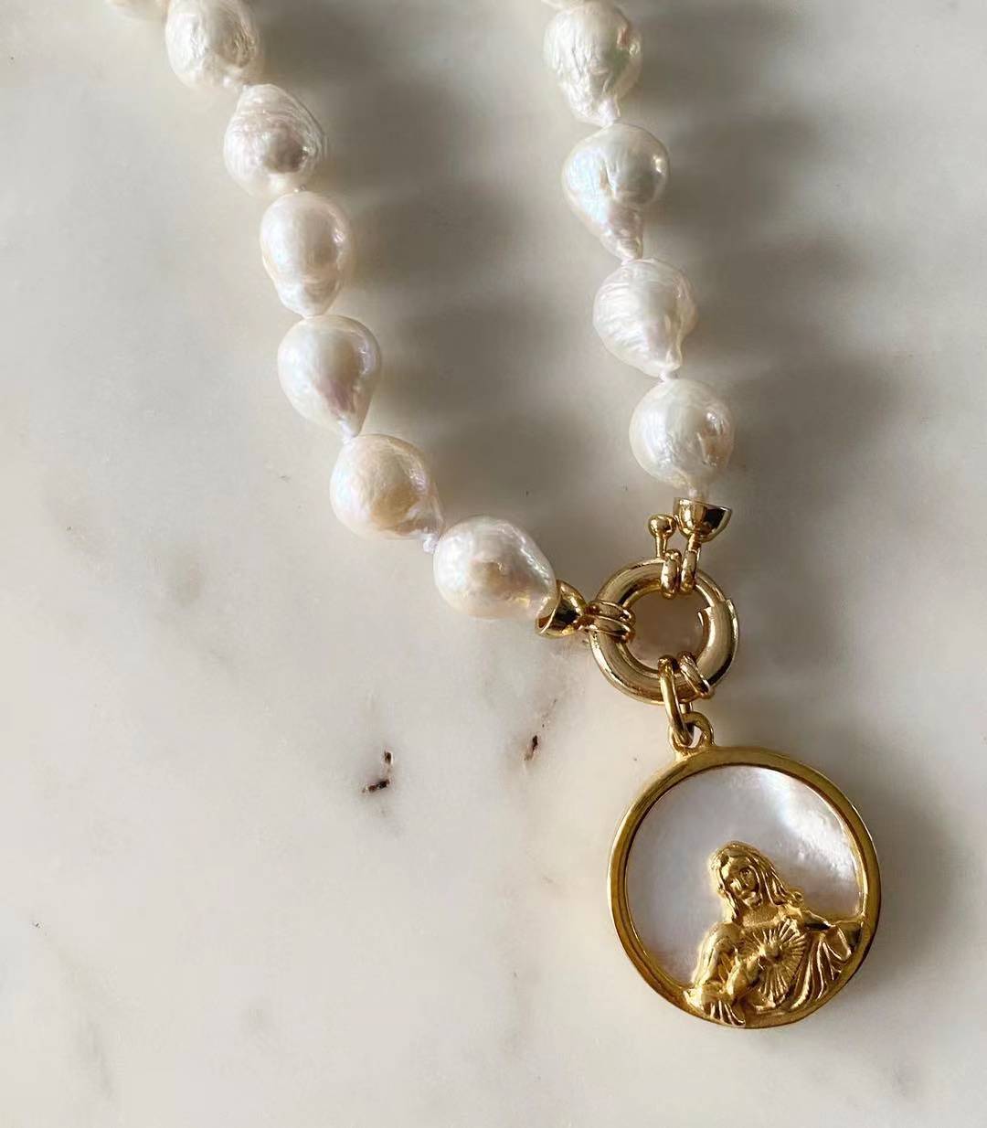 Sacred Heart of Jesus Baroque Pearl Necklace