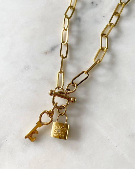 Butterfly Lock and Key Necklace