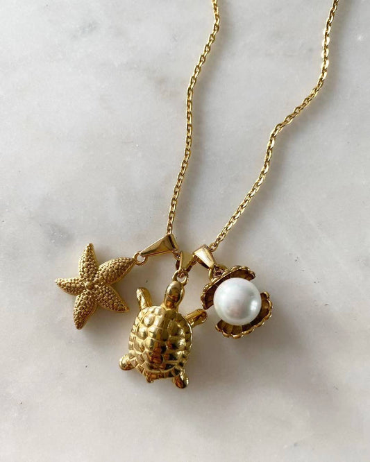 Starfish • Giant Turtle • Clam Shell Seascape Necklace