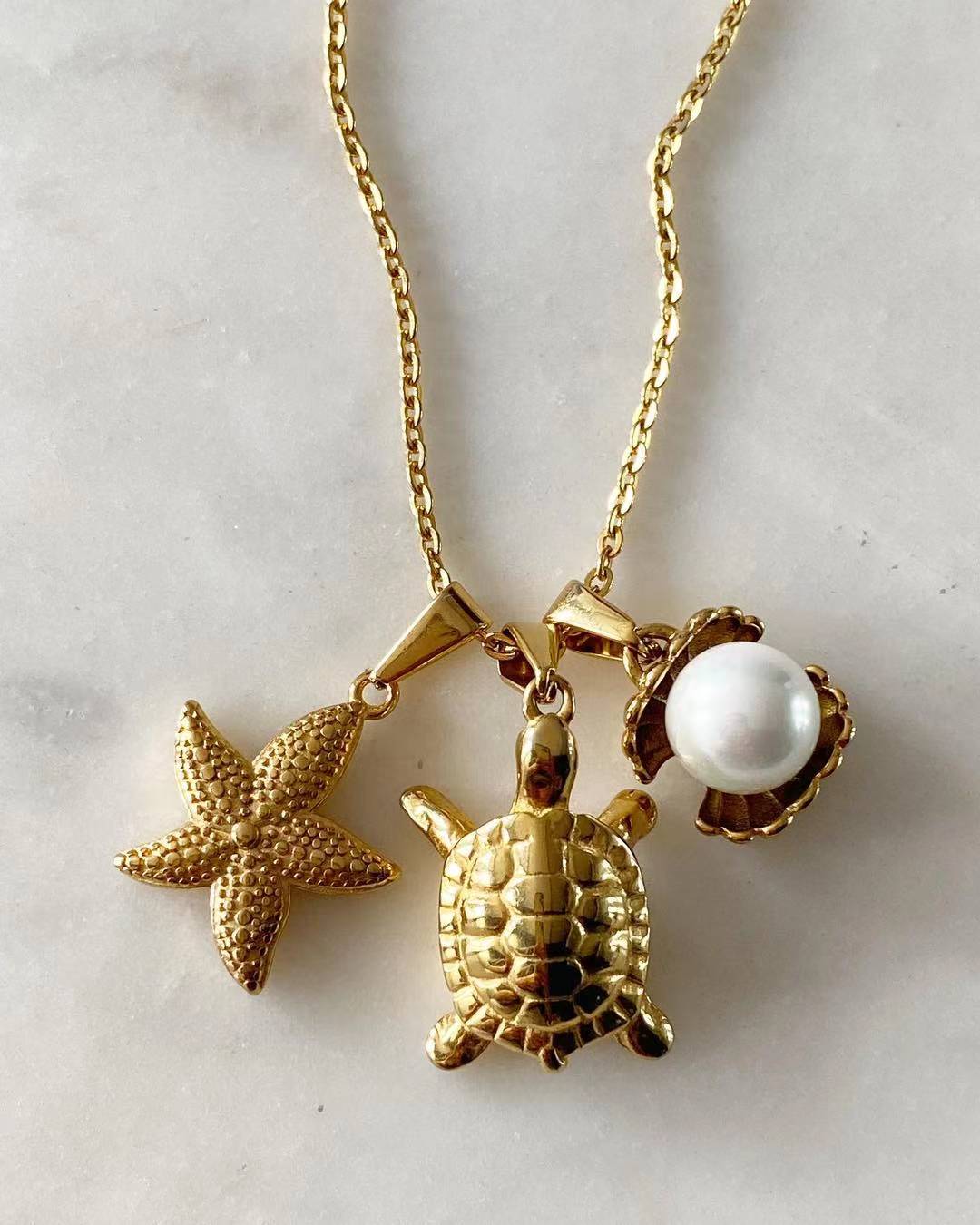 Starfish • Giant Turtle • Clam Shell Seascape Necklace