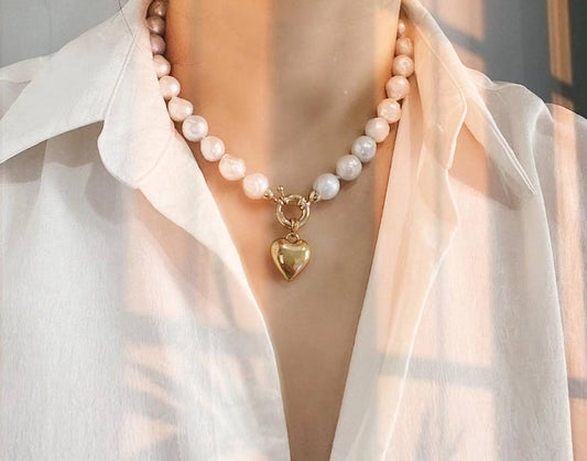 Be Mine Puff Heart Pearl Necklace