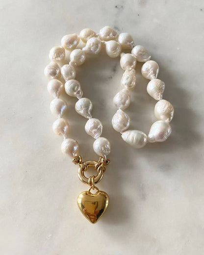 Be Mine Puff Heart Pearl Necklace
