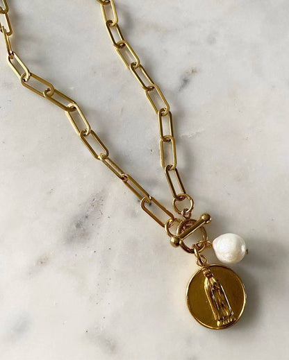 Blessed Virgin Mary Chain Necklace with Pearl