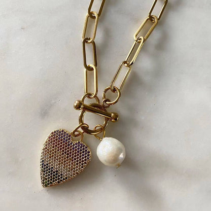 Amore Multicolored Toggle Lock Chain Necklace with Pearl
