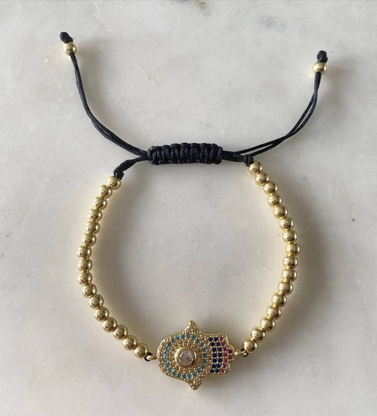 Harper gold bead with Hamsa Evil Eye Charm