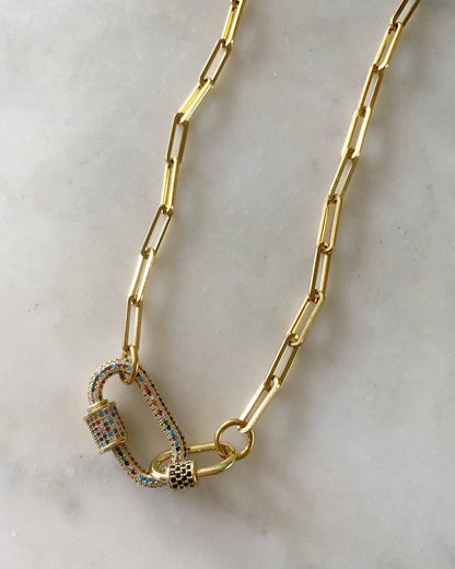 Double Oval Lock Sapphire Large Multicolored Studded Necklace