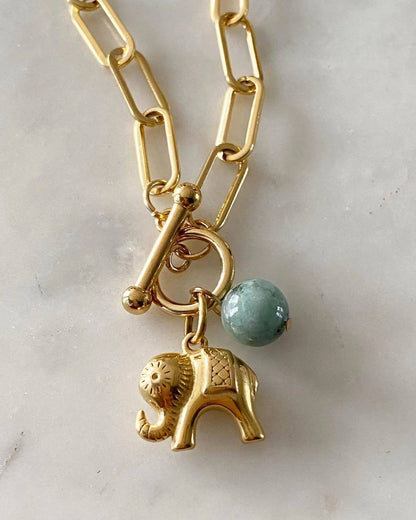 Elephant Necklace with Jade