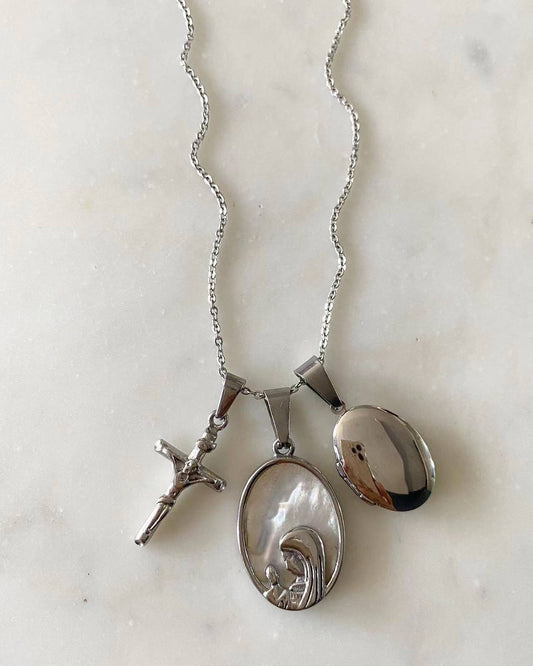 Silver Cross • Lourdes • Scapular Locket